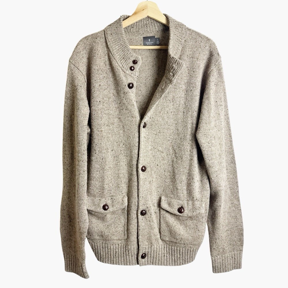 Hawkings McGill Button Up Mock Neck Confetti Wool Knit Cardigan Grandpa Academia